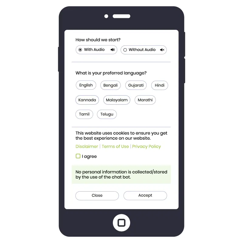 Infographic showing steps to talk to AIRA: choose mode, language, and topic Infographic showing steps to talk to AIRA: choose mode, language, and topic